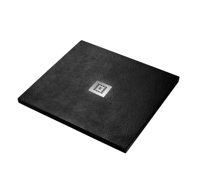 Душевой поддон из искусственного мрамора BelBagno UNO TRAY-MR-UNO-A-90-35-NERO-CR  в комплекте с сифоном, Выбрать цвет: Черный матовый, Тип поддона: Низкий, Выбрать размер: 90х90, изображение 2