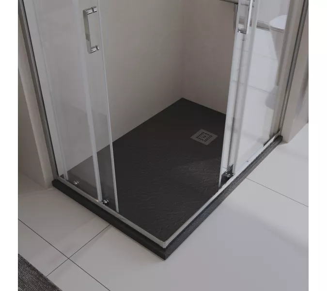 Душевой поддон из искусств. мрамора  BelBagno UNO TRAY-MR-UNO-AH-120/8/90-35-NERO-CR в комплекте с сифоном, Высота поддона: 4, Выбрать цвет: Чёрный, Тип поддона: Низкий, Выбрать размер: 120х80, изображение 5