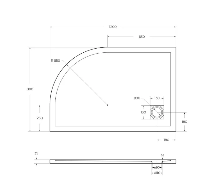 Душевой поддон из искусств.мрамора BelBagno UNO TRAY-MR-UNO-RH-120/80//120/90-550-35-W-L/R-CR в комплекте с сифоном, Высота поддона: 4, Тип поддона: Низкий, Выбрать размер: 120х80, Ориентация: левый, изображение 7