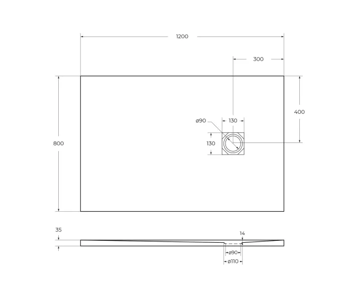 Душевой поддон из искусств. мрамора  BelBagno UNO TRAY-MR-UNO-AH-120/8/90-35-NERO-CR в комплекте с сифоном, Высота поддона: 4, Выбрать цвет: Чёрный, Тип поддона: Низкий, Выбрать размер: 120х80, изображение 7
