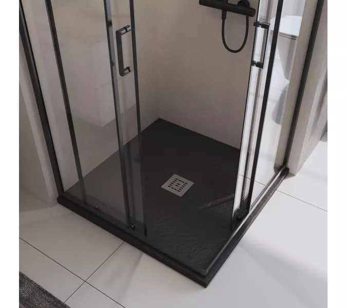 Душевой поддон из искусственного мрамора BelBagno UNO TRAY-MR-UNO-A-90-35-NERO-CR  в комплекте с сифоном, Выбрать цвет: Черный матовый, Тип поддона: Низкий, Выбрать размер: 90х90, изображение 5