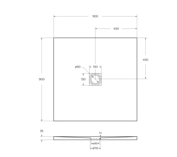 Душевой поддон из искусственного мрамора BelBagno UNO TRAY-MR-UNO-A-90-35-NERO-CR  в комплекте с сифоном, Выбрать цвет: Черный матовый, Тип поддона: Низкий, Выбрать размер: 90х90, изображение 7