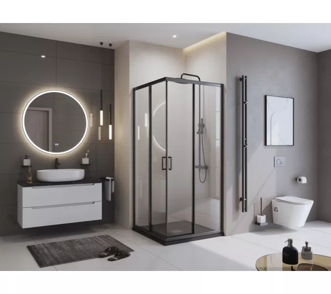 Душевой поддон из искусственного мрамора BelBagno UNO TRAY-MR-UNO-A-90-35-NERO-CR  в комплекте с сифоном, Выбрать цвет: Черный матовый, Тип поддона: Низкий, Выбрать размер: 90х90, изображение 6