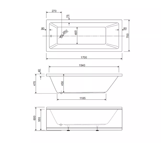 Акриловая ванна CEZARES PLANE SOLO-W37, Выбрать размер: 170х70, изображение 3