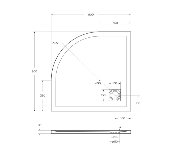Душевой поддон из искусств. мрамора BelBagno UNO TRAY-MR-UNO-R-90-550-35-NERO-CR в комплекте с сифоном, Высота поддона: 4, Выбрать цвет: Чёрный, Тип поддона: Низкий, Выбрать размер: 90х90, изображение 7