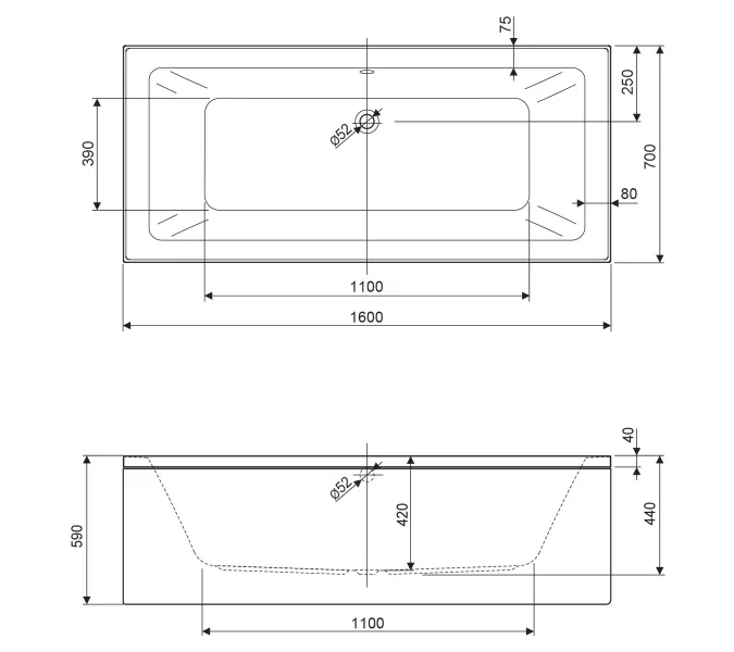 Акриловая ванна CEZARES PLANE MINI-W37, Выбрать размер: 160х70, изображение 3