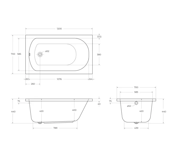 Акриловая ванна CEZARES ECO-W37, Выбрать размер: 120х70, изображение 3
