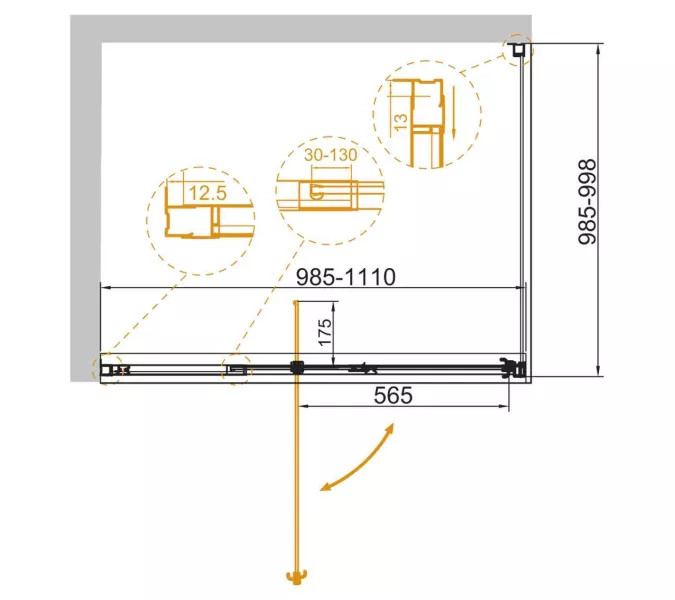 Душевой уголок CEZARES VARIANTE-AH-1-C-Cr, Цвет профиля: Хром, Выбрать размер: 100х100, изображение 2