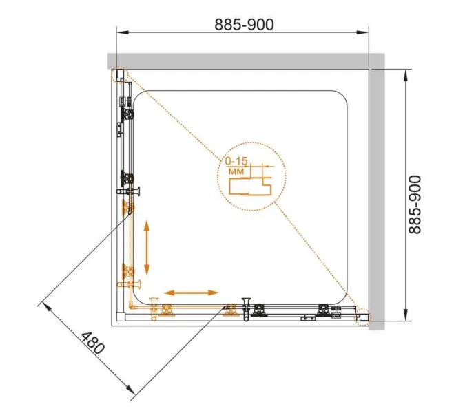 Душевой уголок CEZARES ECO-O-A-2-90-P-Cr, Цвет стекла: рифленое, Цвет профиля: Хром, Выбрать размер: 90х90, изображение 4