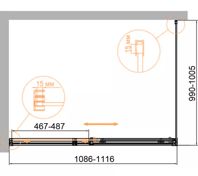 Душевой уголок CEZARES DUET SOFT-AH-1-C-Cr, Цвет профиля: Хром, Выбрать размер: 110х100, изображение 10