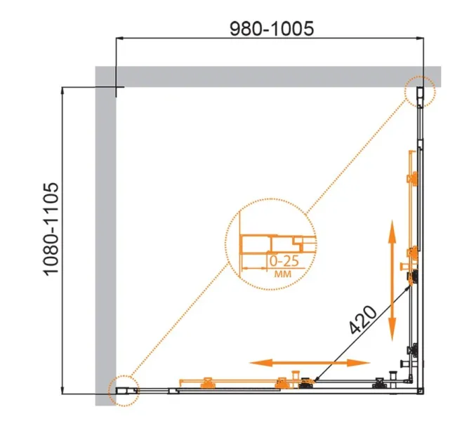 Душевой уголок CEZARES MOLVENO-AH-22-C-Cr-IV УГЛОВОЙ, Цвет стекла: прозрачное, Цвет профиля: Хром, Монтаж: В угол, Выбрать размер: 110х100, изображение 3
