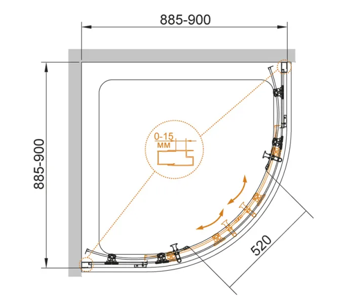 Душевой уголок CEZARES ECO-O-R-2-90-C-Cr, Цвет стекла: прозрачное, Цвет профиля: Хром, Выбрать размер: 90х90, изображение 5