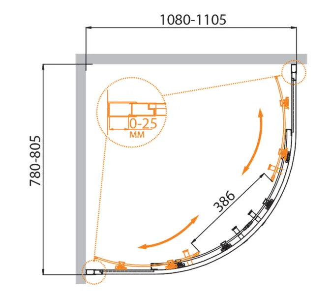 Душевой уголок CEZARES MOLVENO-RH-2-C-Cr-IV, Цвет стекла: прозрачное, Цвет профиля: Хром, Выбрать размер: 110х80, изображение 5