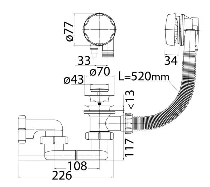 Слив-перелив полуавтомат для акриловой ванны CEZARES CZR-STP1-01, изображение 2