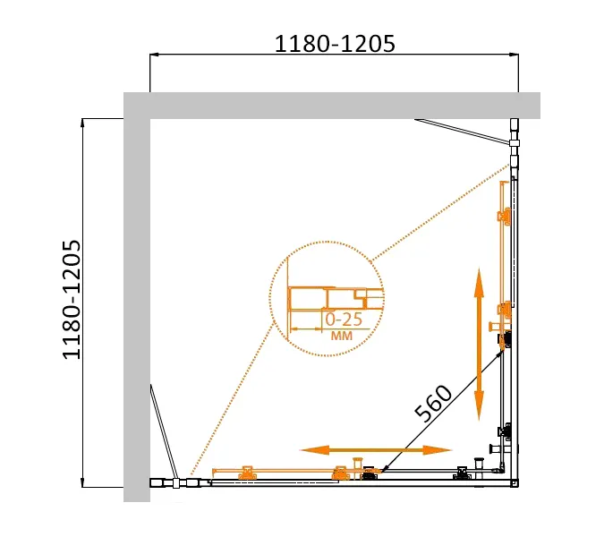 Душевой уголок CEZARES MOLVENO-A-22-P-Cr, Цвет стекла: рифленое, Цвет профиля: Хром, Выбрать размер: 120х120, изображение 4