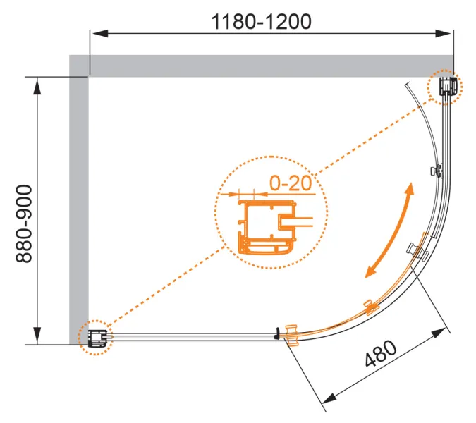 Душевой уголок CEZARES ANIMA-W-RH-1-120/90-C-Cr   120х90, изображение 4