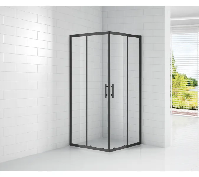 Душевой уголок CEZARES ECO-O-A-2-C-NERO, Цвет стекла: прозрачное, Цвет профиля: Черный, Выбрать размер: 100х100, изображение 2