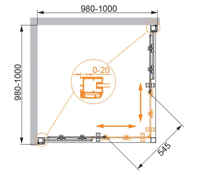 Душевой уголок CEZARES ANIMA-W-A-2-P-Cr, Цвет стекла: матовое, Цвет профиля: Хром, Выбрать размер: 100х100, изображение 2