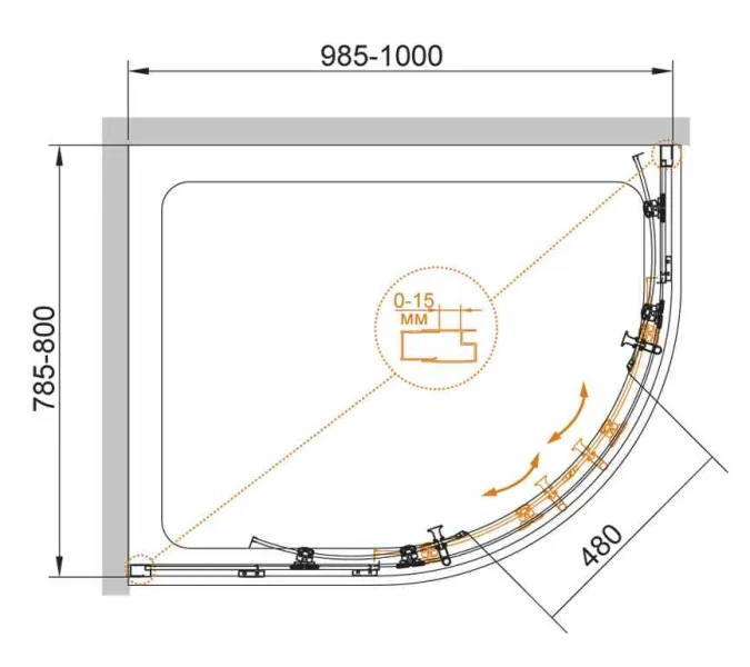 Душевой уголок CEZARES ECO-O-RH-2-C-Cr, Цвет профиля: Хром, Выбрать размер: 100х80, изображение 5