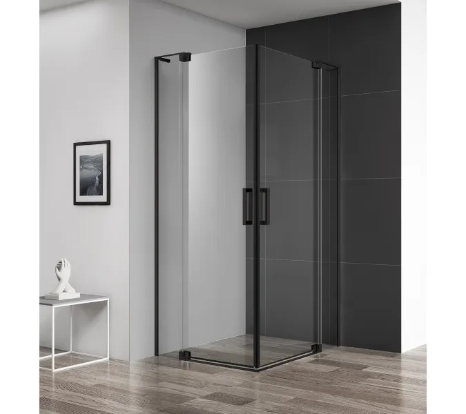 Душевой уголок CEZARES SLIDER-A-2-C-NERO, Цвет стекла: прозрачное, Цвет профиля: Черный, Выбрать размер: 100х100