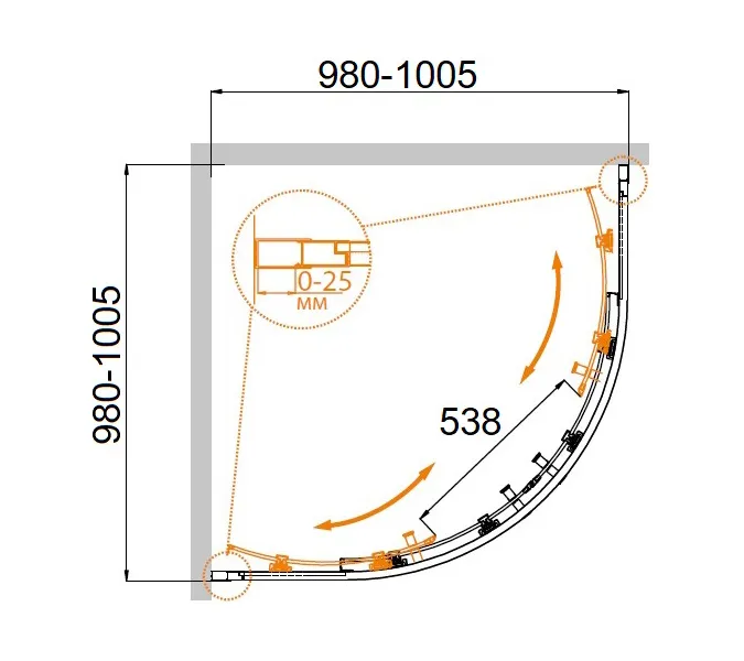 Душевой уголок CEZARES MOLVENO-R-2-C-Cr-IV, Цвет стекла: прозрачное, Цвет профиля: Хром, Выбрать размер: 100х100, изображение 7