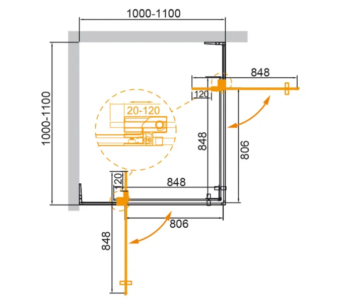 Душевой уголок CEZARES SLIDER-A-2-BR-Cr, Цвет стекла: бронза, Цвет профиля: Хром, Выбрать размер: 100х100, изображение 3