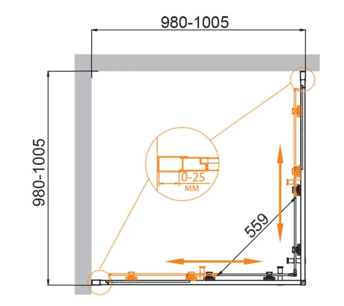 Душевой уголок CEZARES MOLVENO-A-2-P-Cr, Цвет стекла: рифленое, Цвет профиля: Хром, Выбрать размер: 100х100, изображение 2