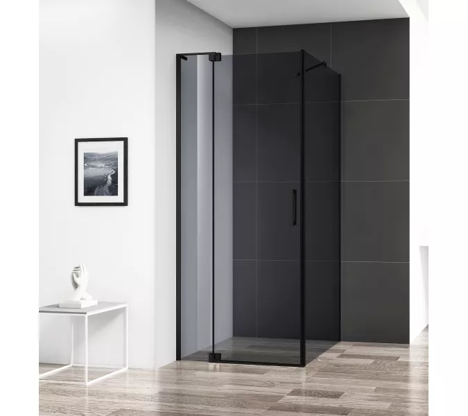 Душевой уголок CEZARES SLIDER-AH-1-GRIGIO-NERO, Цвет стекла: тонированное, Цвет профиля: Черный, Выбрать размер: 100х100