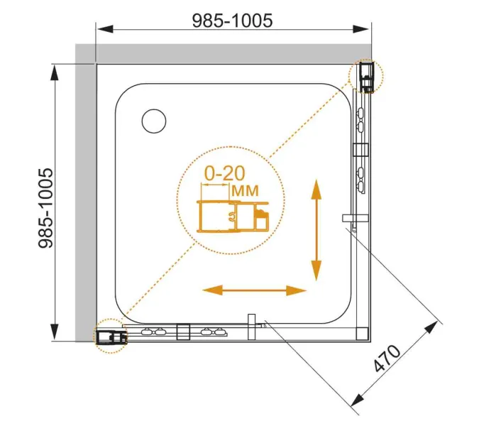Душевой уголок CEZARES MOMENTO-A-2-C-Cr, Цвет профиля: Хром, Выбрать размер: 100х100, изображение 3