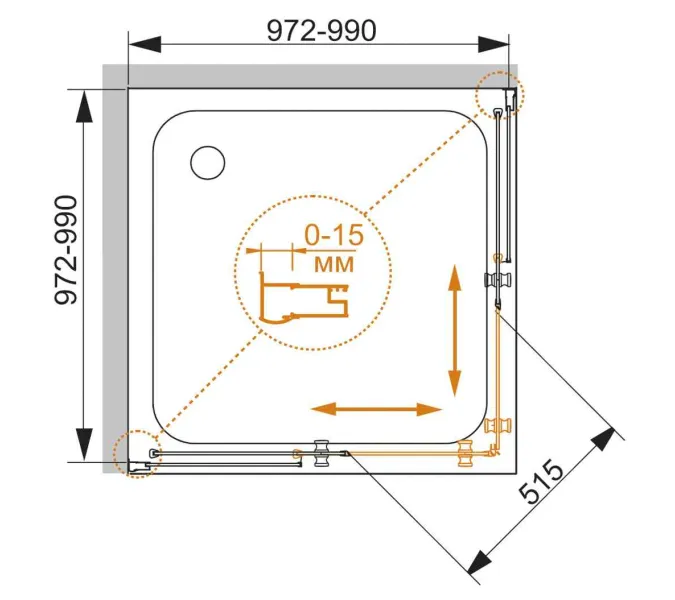 Душевой уголок CEZARES PRATICO-A-2-C-Cr, Цвет профиля: Хром, Выбрать размер: 100х100, изображение 3