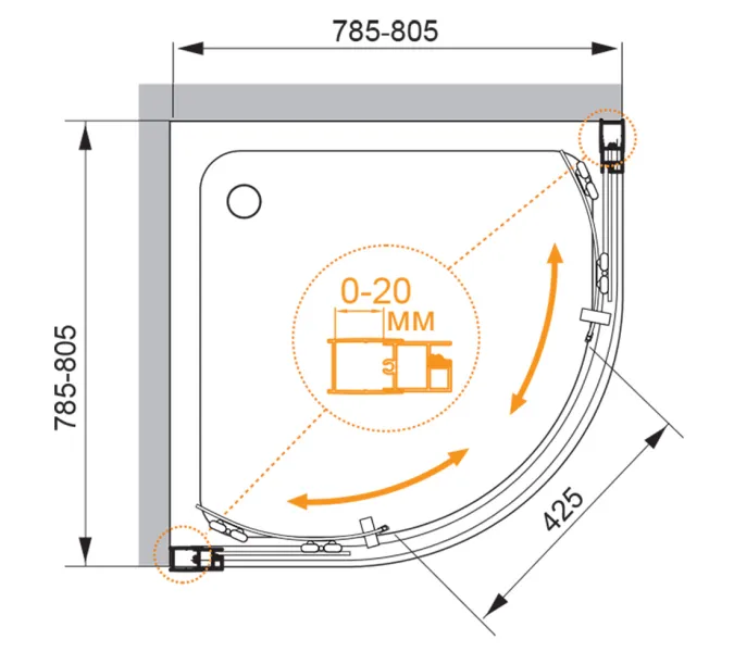 Душевой уголок CEZARES MOMENTO-R-2-C-Cr, Цвет стекла: прозрачное, Цвет профиля: Хром, Выбрать размер: 80х80, изображение 4