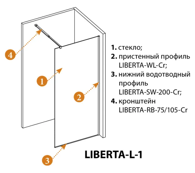 Душевая перегородка CEZARES LIBERTA-L-1-C-NERO, Цвет стекла: прозрачное, Цвет профиля: Черный, Выбрать размер: 100, изображение 5