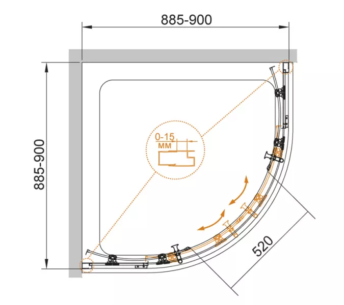 Душевой уголок CEZARES ECO-O-R-2-90-P-Cr, Цвет стекла: рифленое, Цвет профиля: Хром, Выбрать размер: 90х90, изображение 6