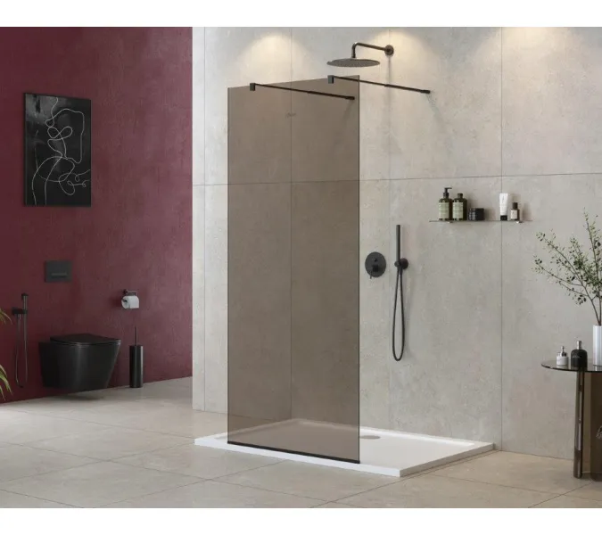 Душевая перегородка CEZARES LIBERTA-L-2-BR-NERO, Цвет стекла: бронза, Цвет профиля: Черный, Выбрать размер: 100