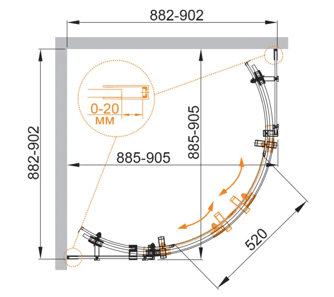 Душевой уголок CEZARES STYLUS-O-M-R-2-C-Cr, Цвет профиля: Хром, Выбрать размер: 90х90, изображение 6