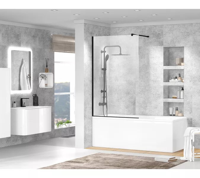 Душевая шторка на ванну CEZARES LIBERTA-V-1-90/155-C-NERO, Цвет стекла: Прозрачный, Цвет профиля: Черный, Выбрать размер: 90, изображение 2