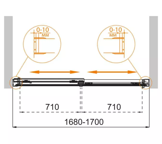 Душевая шторка на ванну CEZARES TANDEM-SOFT-VF-2-C-Cr-IV, Цвет стекла: прозрачное, Цвет профиля: Хром, Выбрать размер: 170, изображение 3