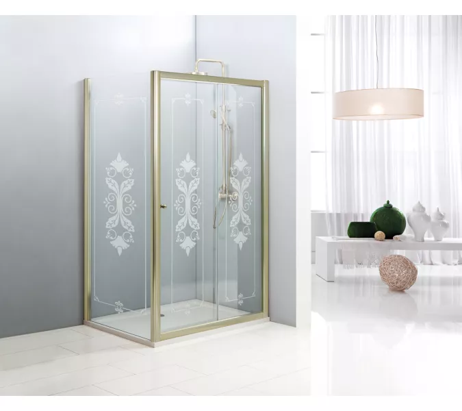 Душевой уголок CEZARES GIUBILEO-AH-1-120/90-SCORREVOLE-CP-G, Цвет стекла: с рисунком, Цвет профиля: Золото, Выбрать размер: 120х90