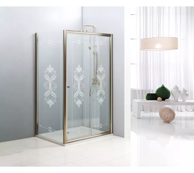 Душевой уголок CEZARES GIUBILEO-AH-1-120/90-SCORREVOLE-CP-Br, Цвет стекла: с рисунком, Цвет профиля: Бронза, Выбрать размер: 120х90
