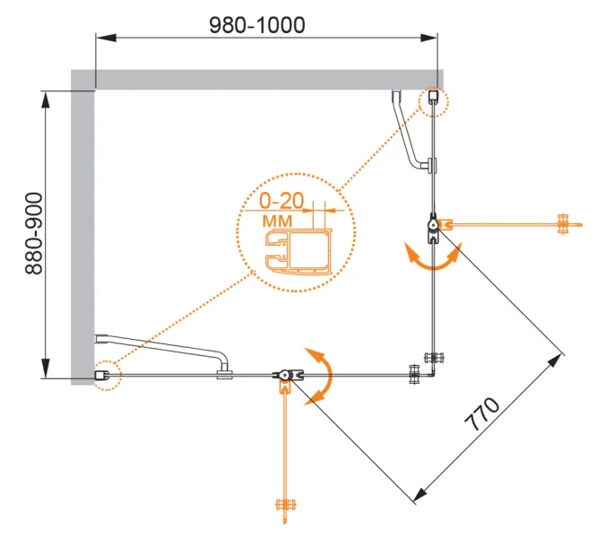 Душевой уголок CEZARES ELENA-W-AH-2-P-Cr-L/R, Цвет стекла: Матовый, Цвет профиля: Хром, Выбрать размер: 100х90, Ориентация: левая, изображение 5