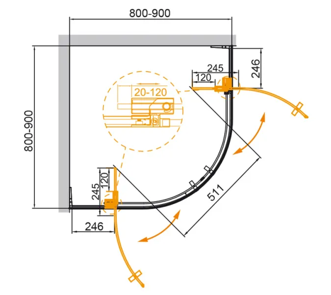 Душевой уголок  CEZARES SLIDER-R-2-C-Cr, Цвет стекла: прозрачное, Цвет профиля: Хром, Выбрать размер: 80х80, изображение 3
