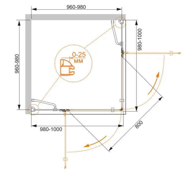 Душевой уголок CEZARES BERGAMO-W-A-2-C-Cr, Цвет профиля: Хром, Выбрать размер: 100х100, изображение 3