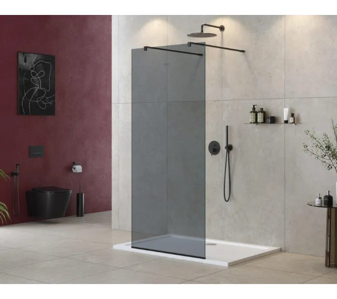 Душевая перегородка CEZARES LIBERTA-L-2-GR-NERO, Цвет стекла: тонированное, Цвет профиля: Черный, Выбрать размер: 100