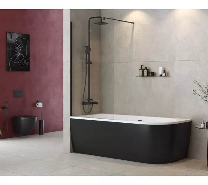 Душевая шторка на ванну CEZARES LIBERTA-V-1-80/155-C-NERO, Цвет стекла: прозрачное, Цвет профиля: Черный, Выбрать размер: 80