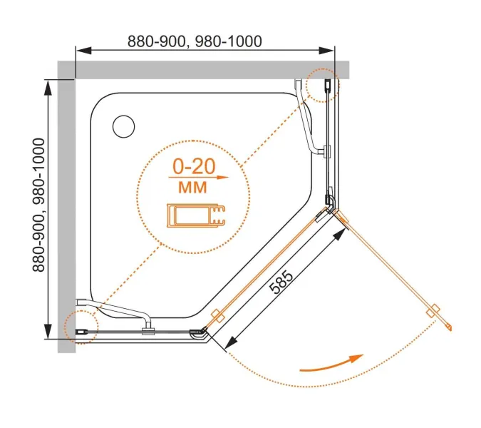 Душевой уголок CEZARES BERGAMO-W-P-1-C-Cr-L/R-IV, Цвет профиля: Хром, Выбрать размер: 100х100, Ориентация: левая, изображение 4