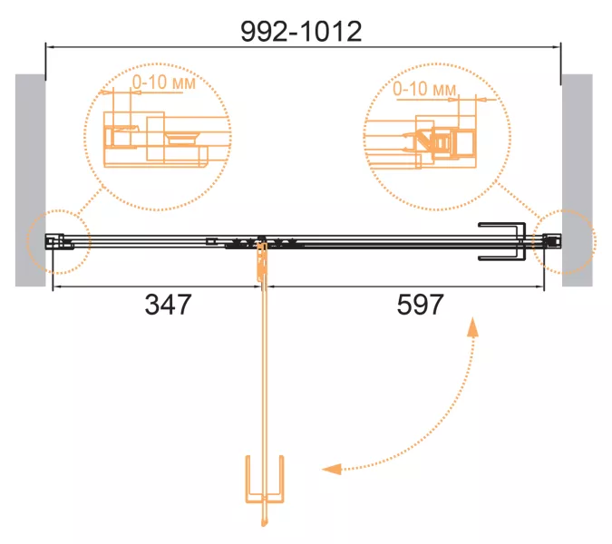 Душевая дверь CEZARES BELLAGIO-B-12-C-NERO, Цвет стекла: Прозрачный, Цвет профиля: Черный, Выбрать размер: 100, изображение 2