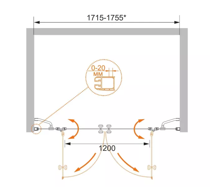 Душевая дверь CEZARES ELENA-W-B-22-P-Cr, Цвет стекла: Матовый, Цвет профиля: Хром, Выбрать размер: 180, изображение 5