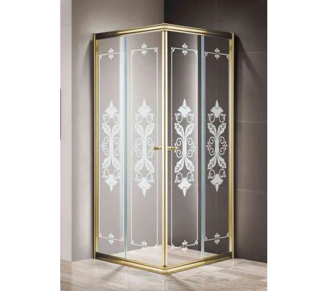 Душевой уголок CEZARES GIUBILEO-A-2-SCORREVOLE-C-G, Цвет стекла: с рисунком, Цвет профиля: Золото, Выбрать размер: 80х80
