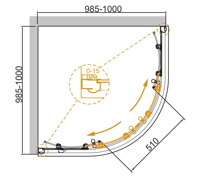 Душевой уголок CEZARES GIUBILEO-R-2-SCORREVOLE-CP-G, Цвет стекла: с рисунком, Цвет профиля: Золото, Выбрать размер: 100х100, изображение 2