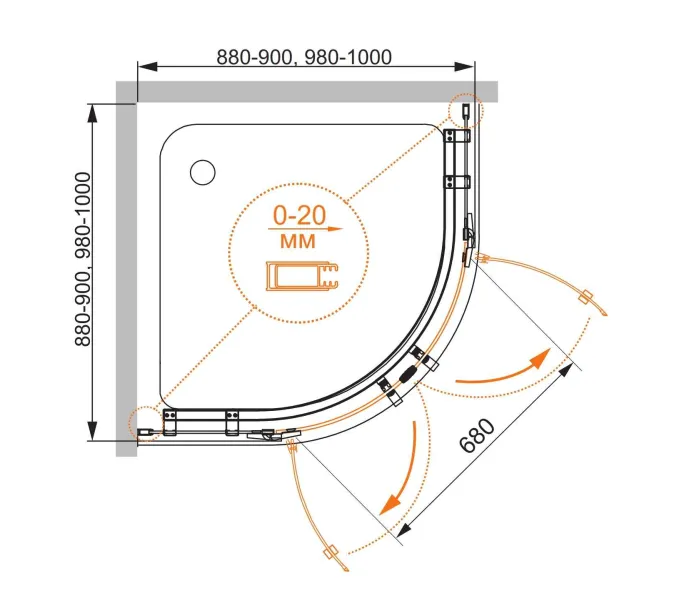 Душевой уголок CEZARES BERGAMO-W-R-2-ARCO-C-Cr-IV, Цвет профиля: Хром, Выбрать размер: 100х100, изображение 2